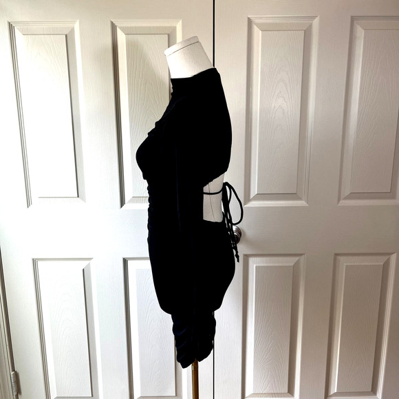 Naked Wardrobe Ruched Bodycon Open BackMini Dress Size Small Black - Picture 3 of 7